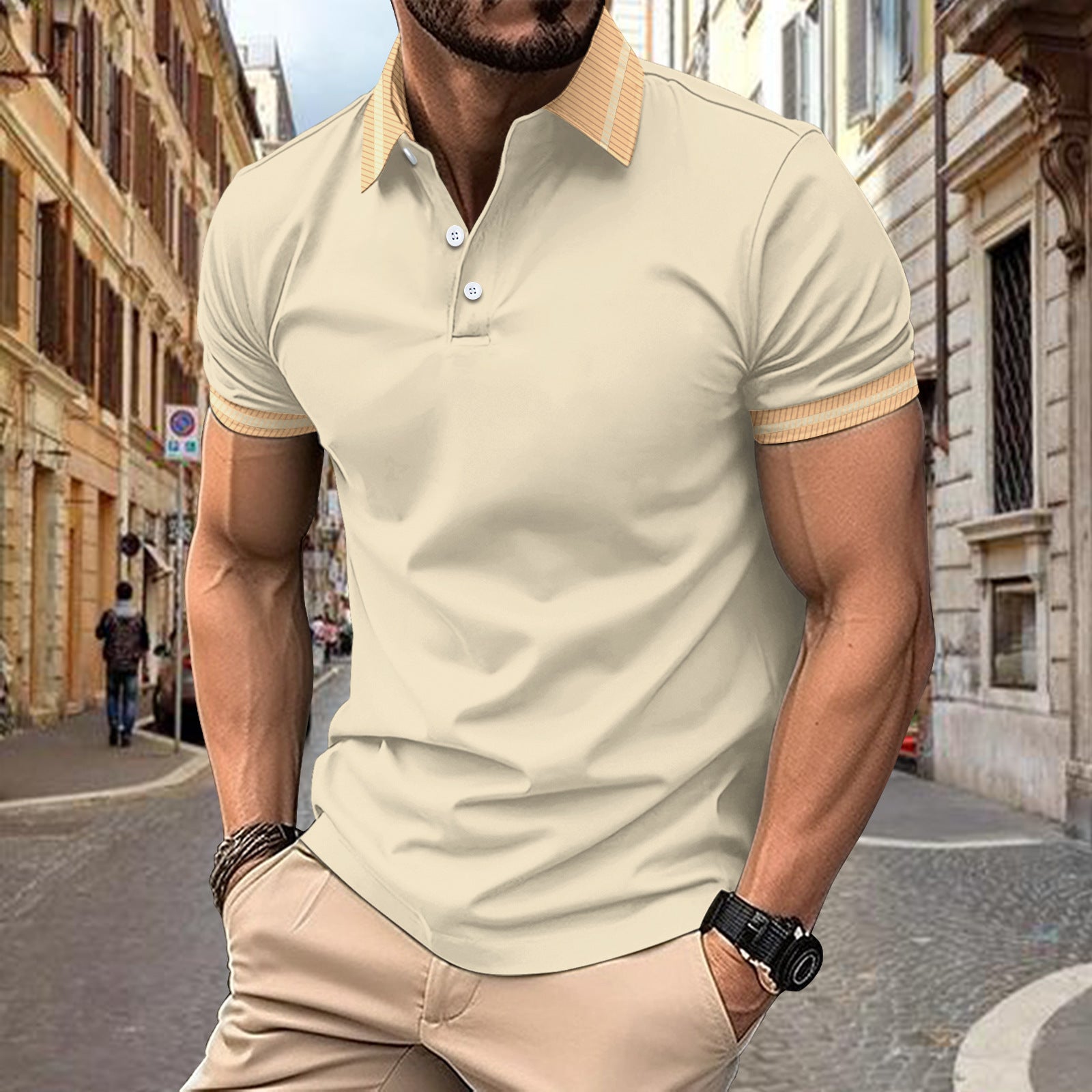 Bouton de couleur Hommes Polo Sport Shirt Casual et polyvalent