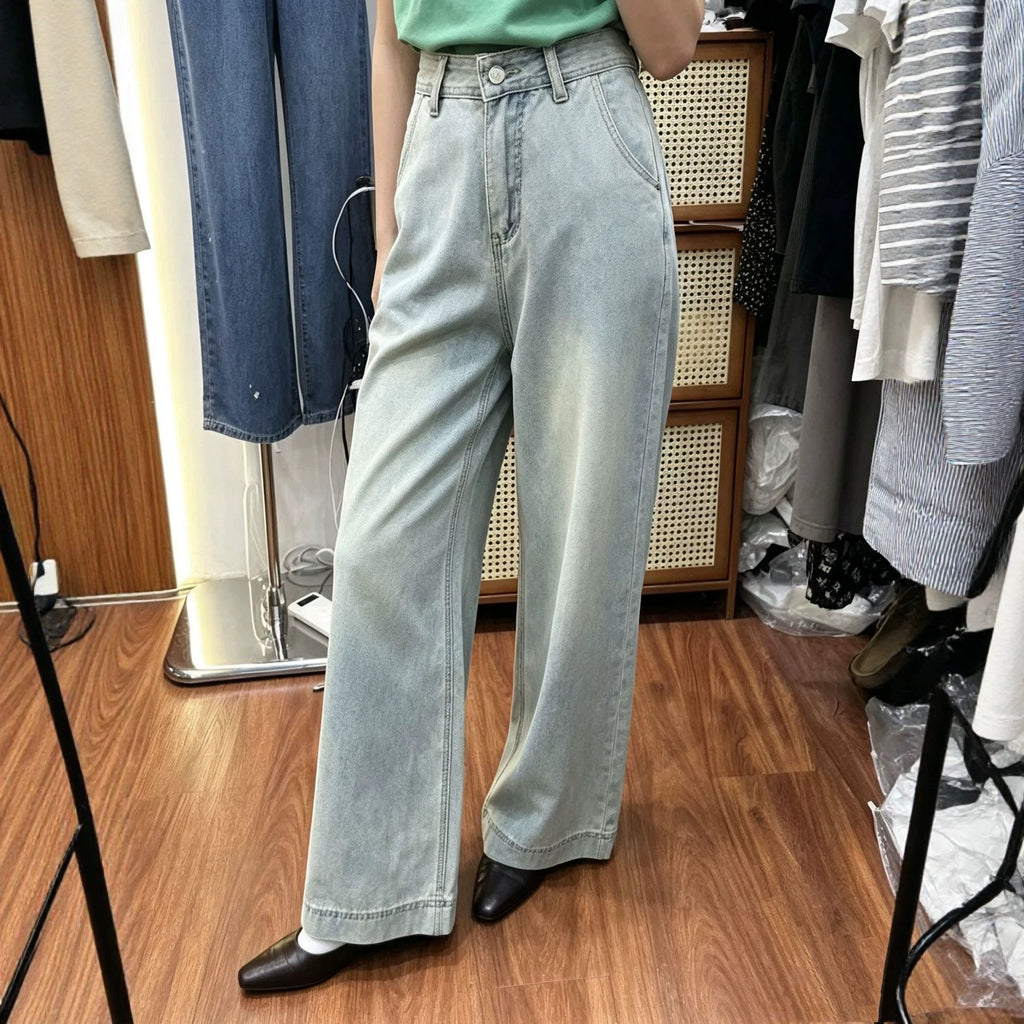 Pantalons de denim bleu lavés pour femmes