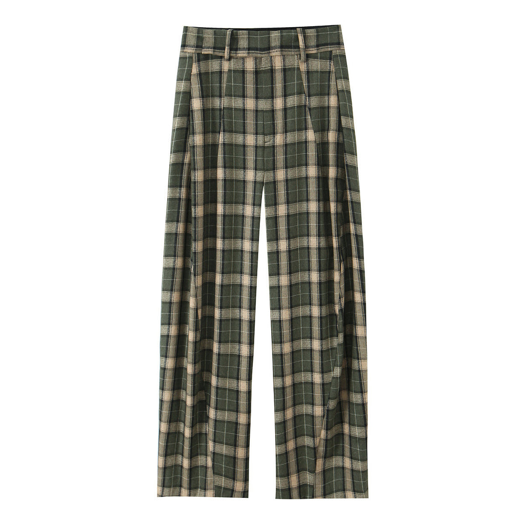 Pantalon en Plaid de taille moyenne, tendance et élégant