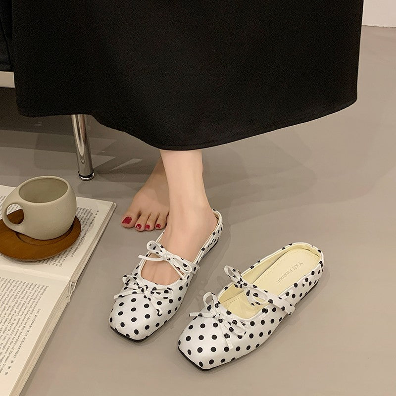 Femmes Style doux Bow Polka Dot fermé orteil Mules