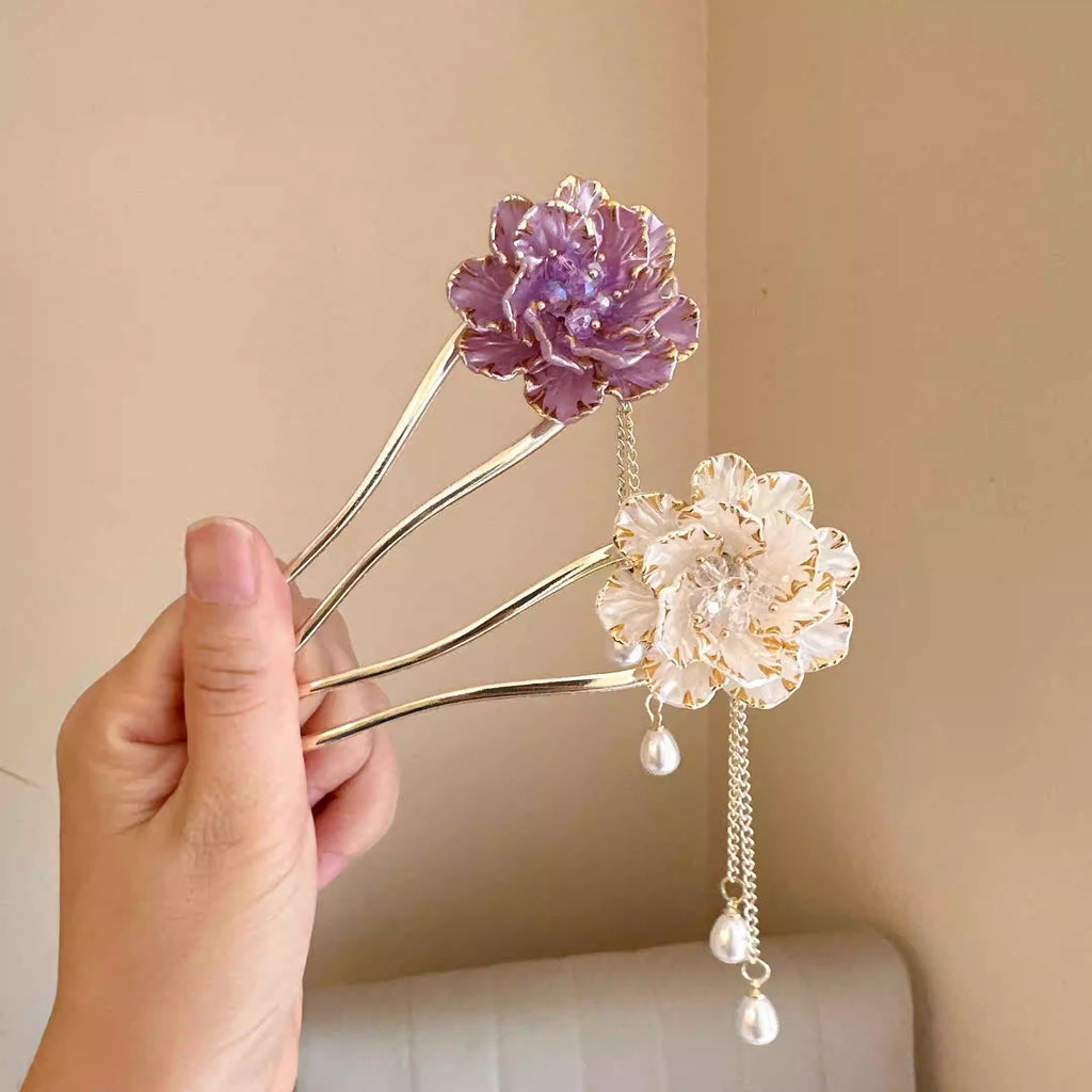 Femelle rétro exquise fleur de pivoine épingle à cheveux en U