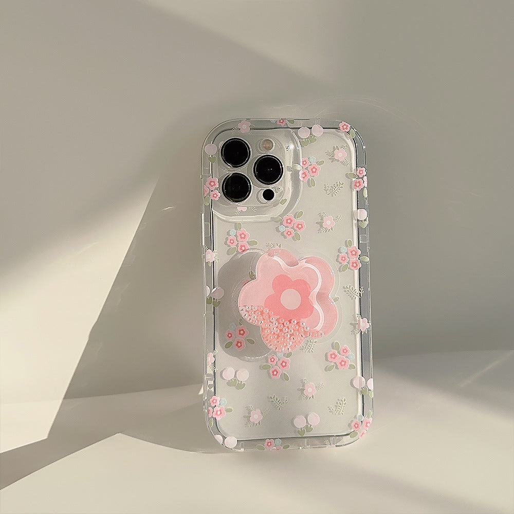 Étui de téléphone à support de sable à fleurs concassées transparent