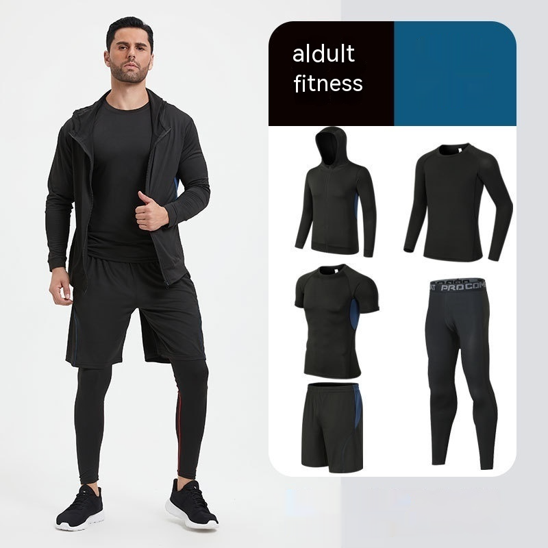 Fitness Suit Homme Running Night Running Sports Séchage rapide Cinq-pièces Foo