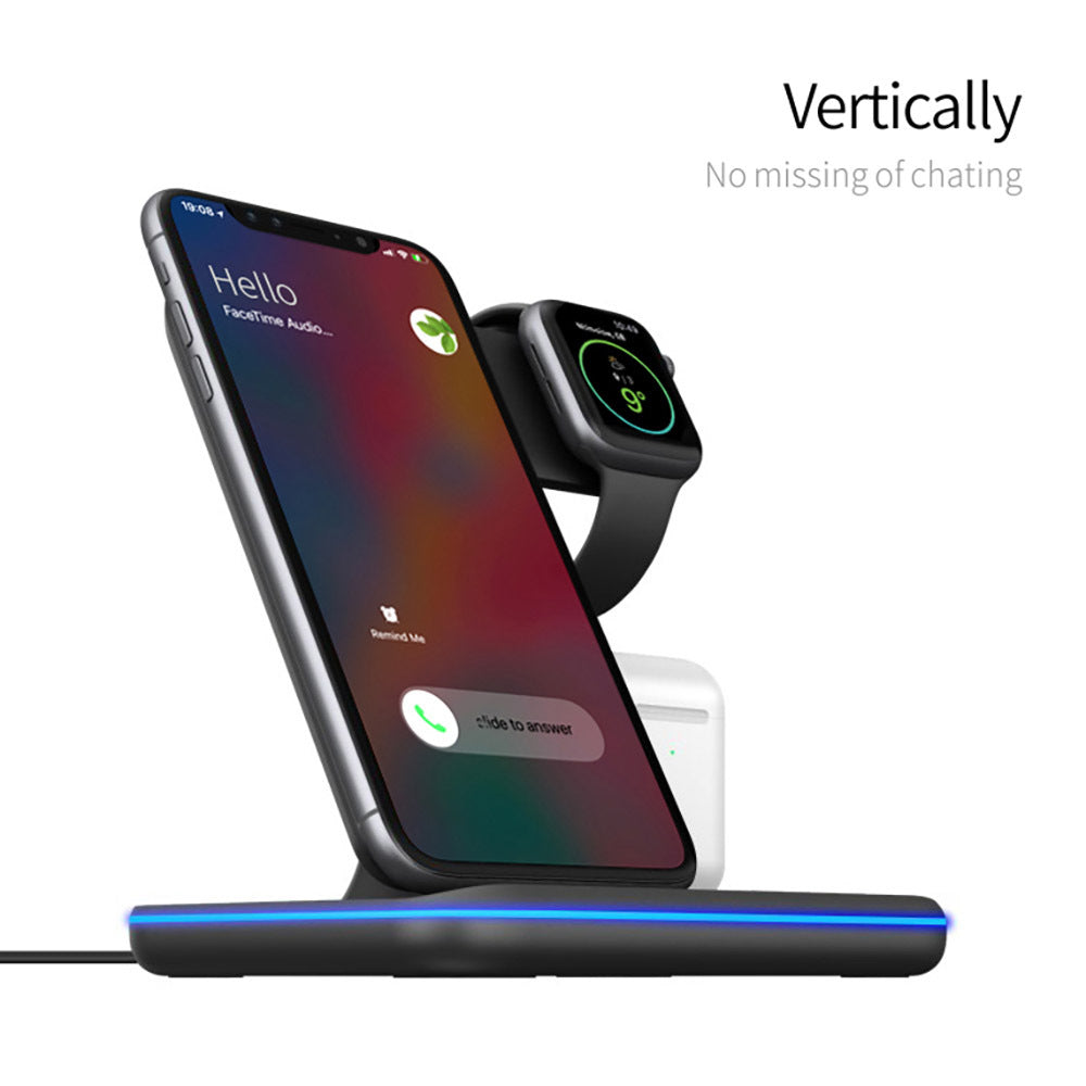 Chargeur vertical de radiotéléphonie mobile sans fil à trois en un