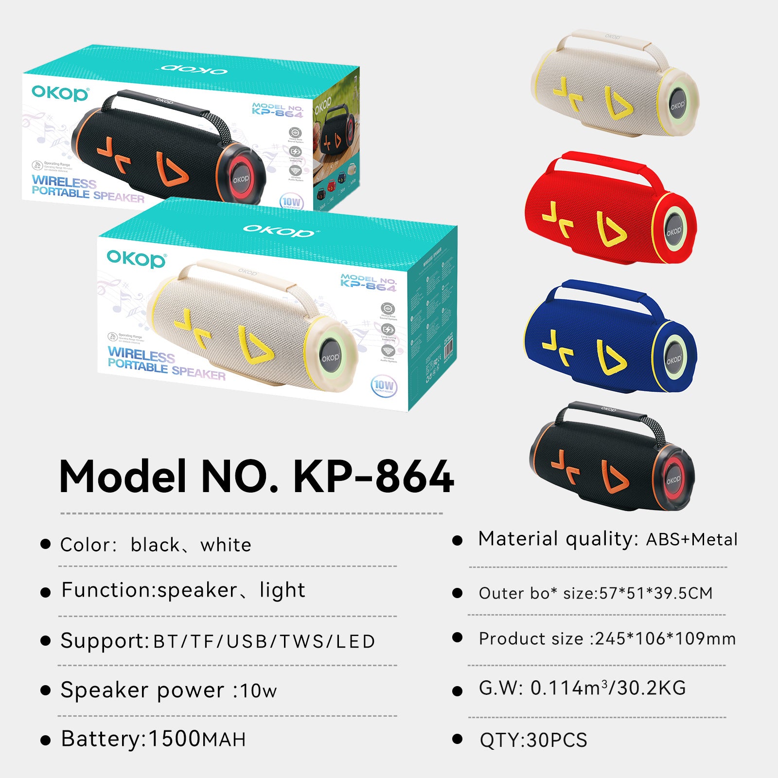 KP-864 Bluetooth haut-parleur Portable modèle avec puissant Fente de carte son TWS pairing and Bass