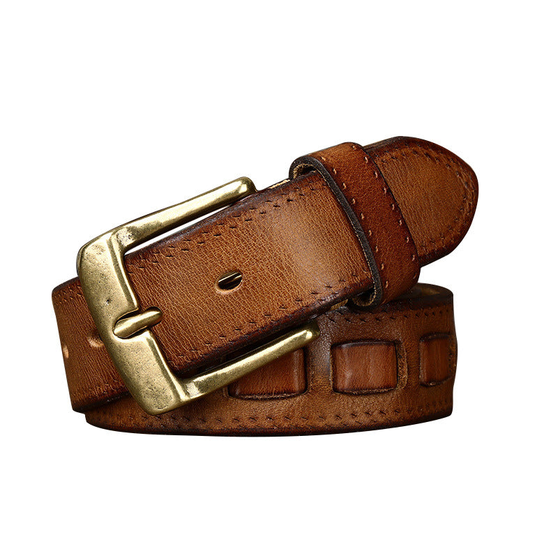 Ceinture Retro Homme en cuir véritable avec boucle en laiton