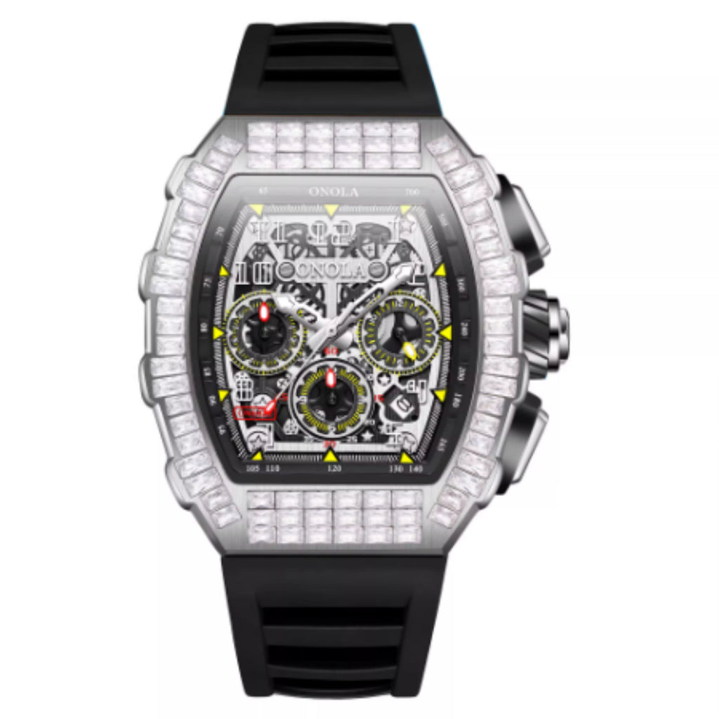 Montre de luxe en diamant carré pour hommes avec motif Star