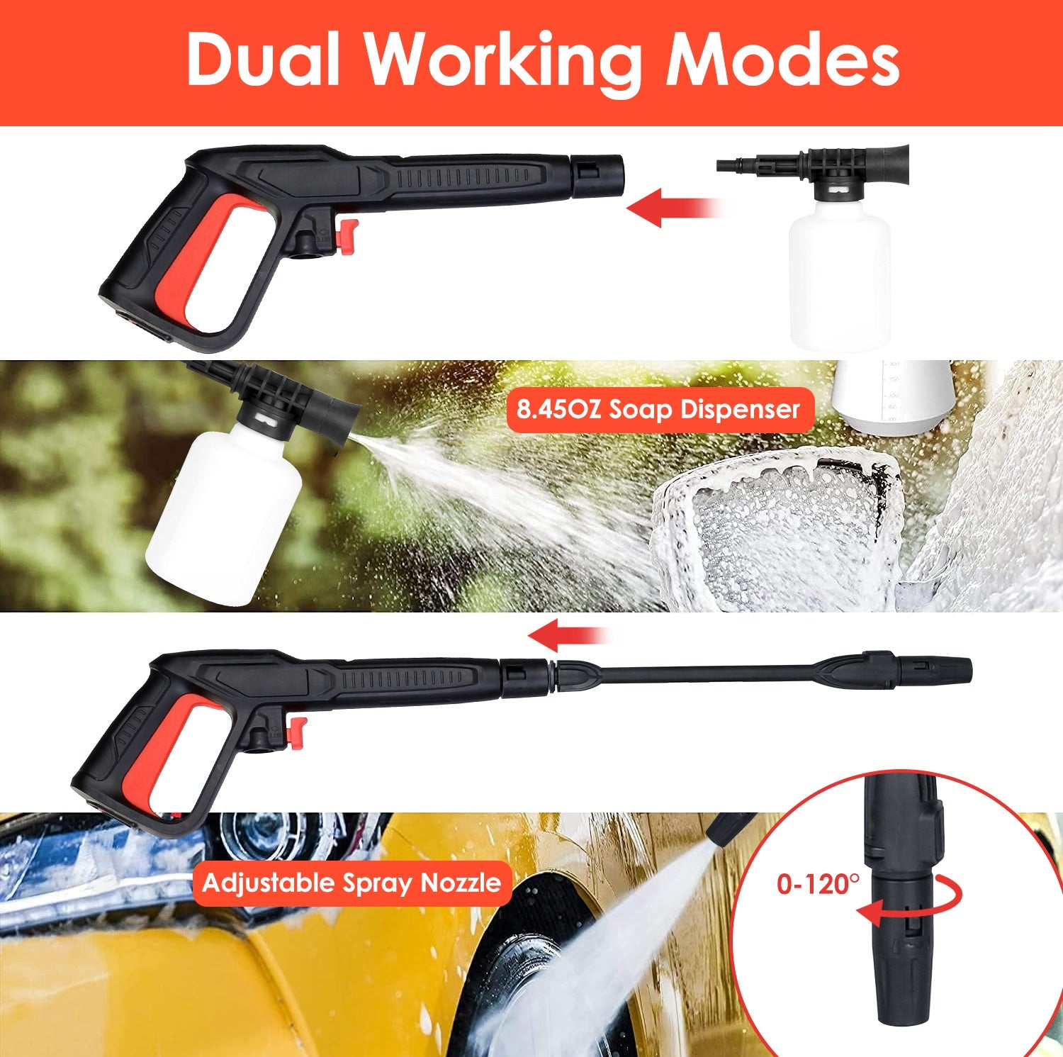 1Pc Électrique haute pression laveuse 1740PSI Powerful voiture laveuse nettoyante de pression avec réglage