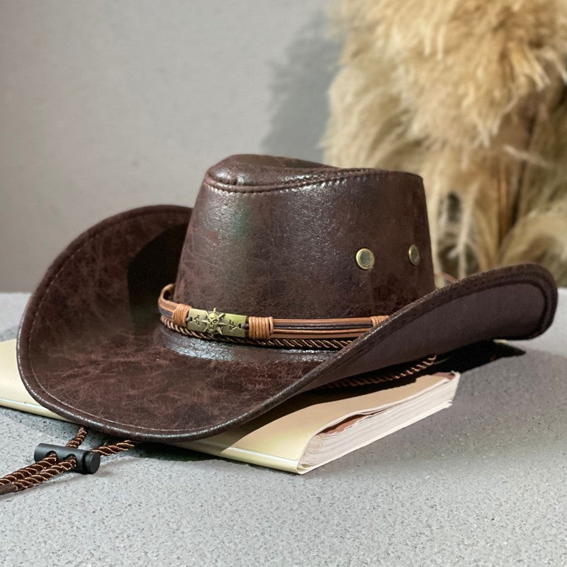 Chapeau en cuir rétro ethnique Western Denim