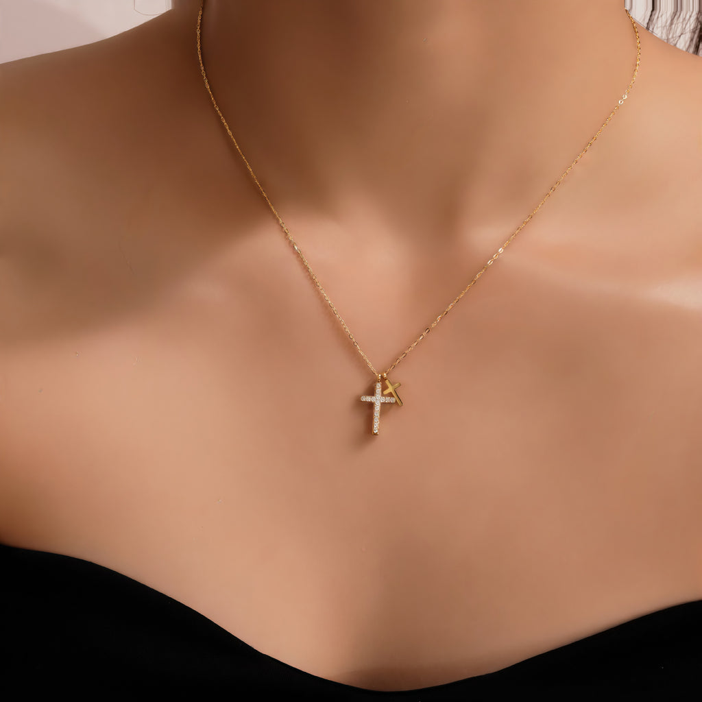 Acier inoxydable Minimaliste à structure diamantée Collier à double couche