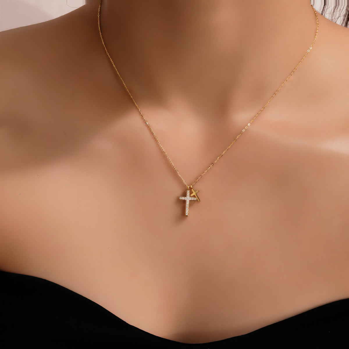 Acier inoxydable Minimaliste à structure diamantée Collier à double couche