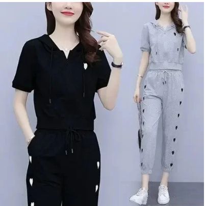 Tendance été Chic court à capuche Sporty Casual Tracksuit