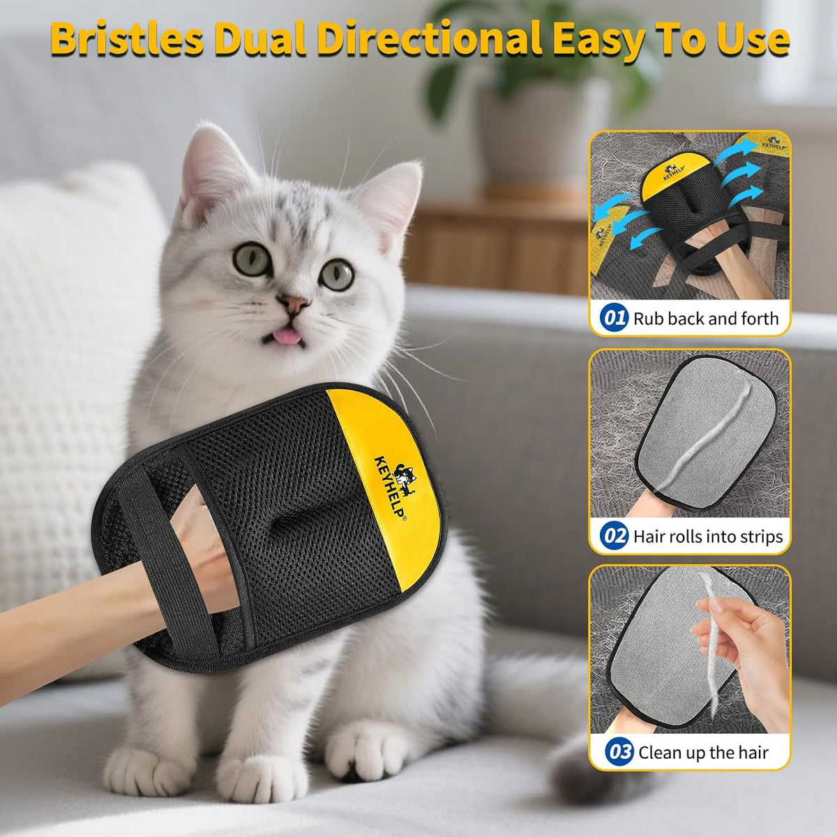 Gants d'enlèvement de cheveux statiques à cinq doigts pour le ménage portable pour animaux de compagnie