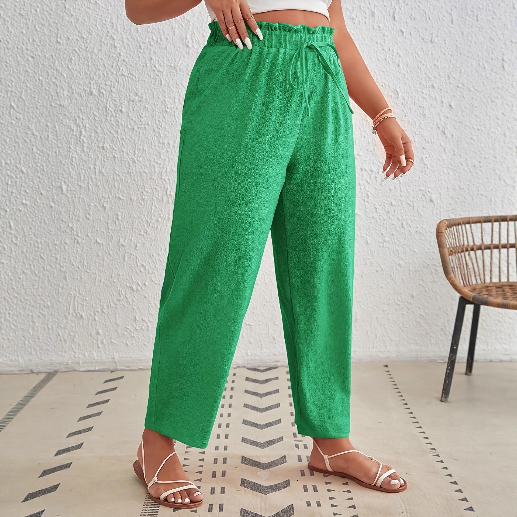 Pantalon en dentelle de taille plus grande, fashionnable, de couleur unie, taille haute Pantalon casual