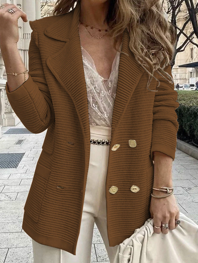 Veste Lapel Double Breasted Knit Blazer