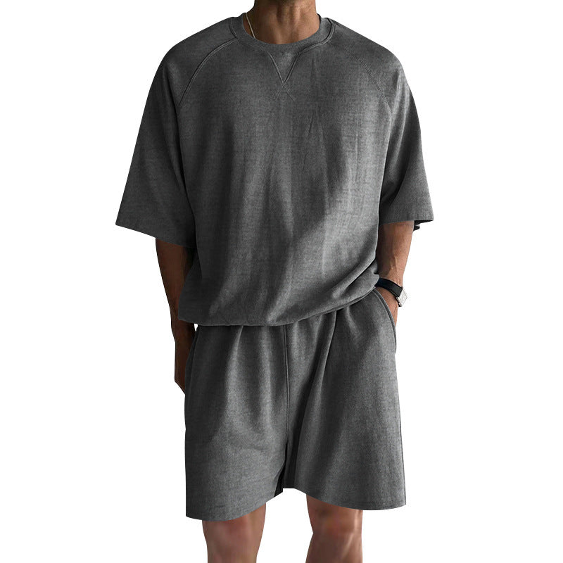 Short de sport à manches courtes Terry Casual ronde hommes