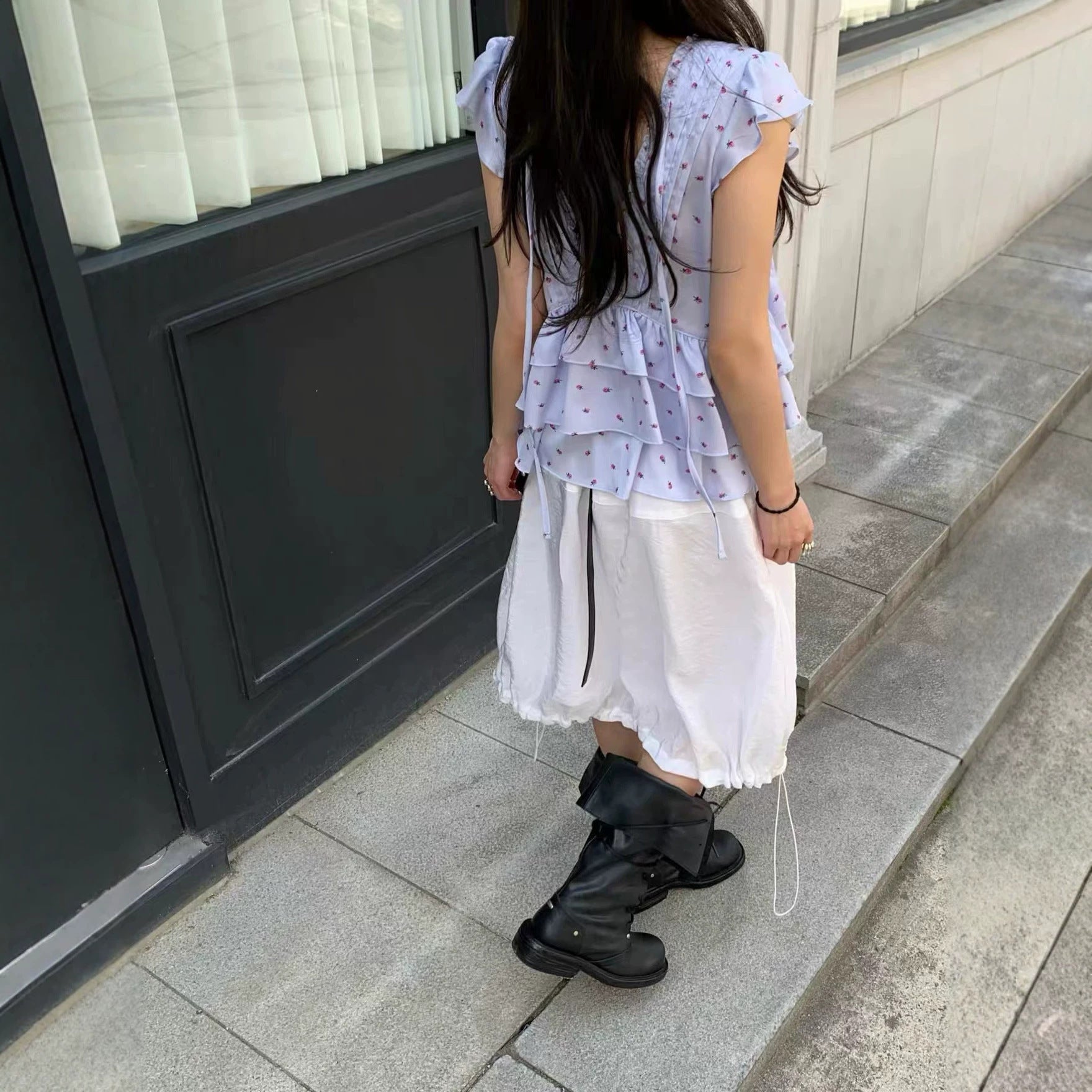 Veste de blouse plissée avec rubans