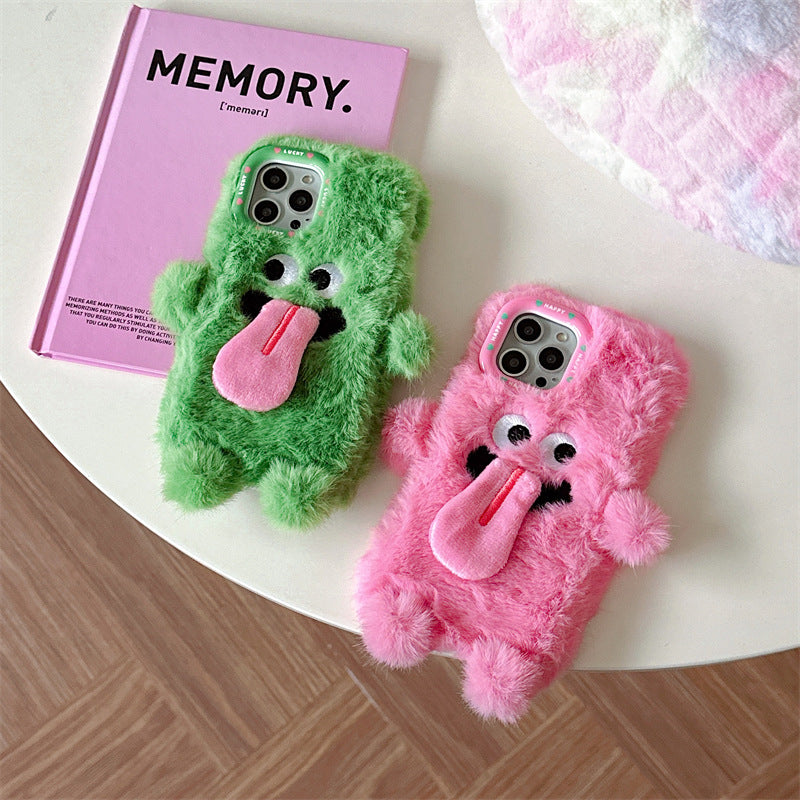 Funny Sticking Tongue Out Cartoon Plush Approprié boîtier de téléphone résistant à la chute