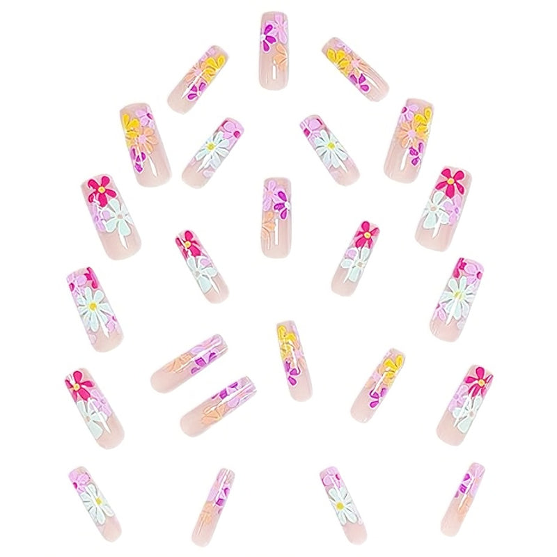 24 PCS Long Flowers Plat Art des ongles