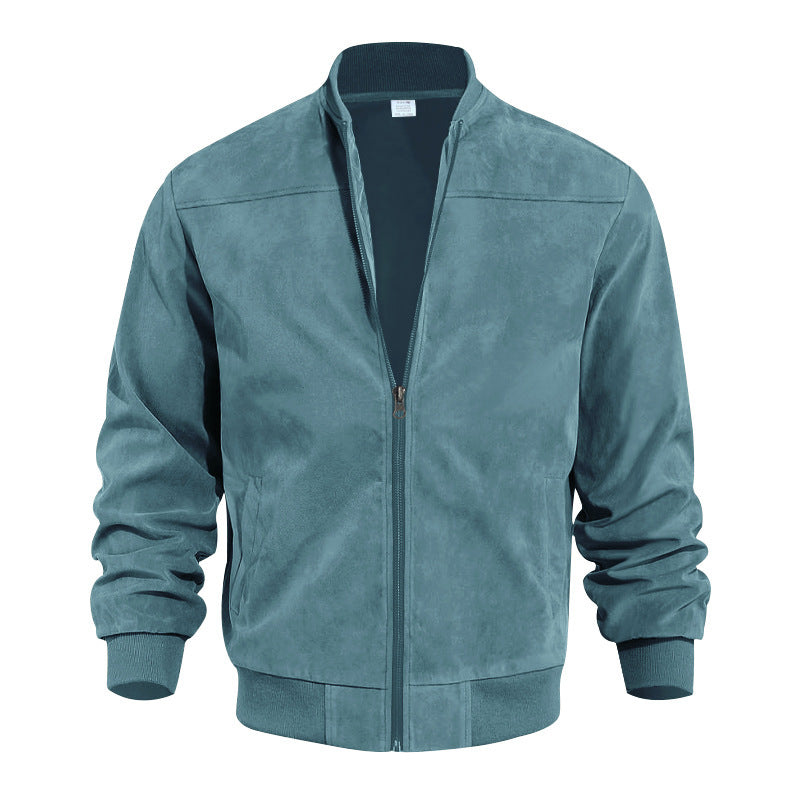 Arrivée des hommes Suede Fleece Zip Up Stand Collar Veste