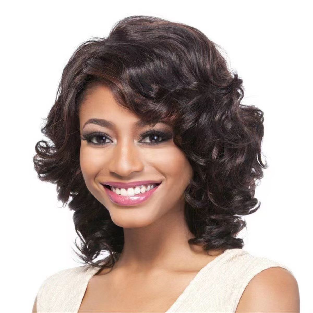 Femmes Short Curly Wig Middle Part style pear-cut Couleur dorée