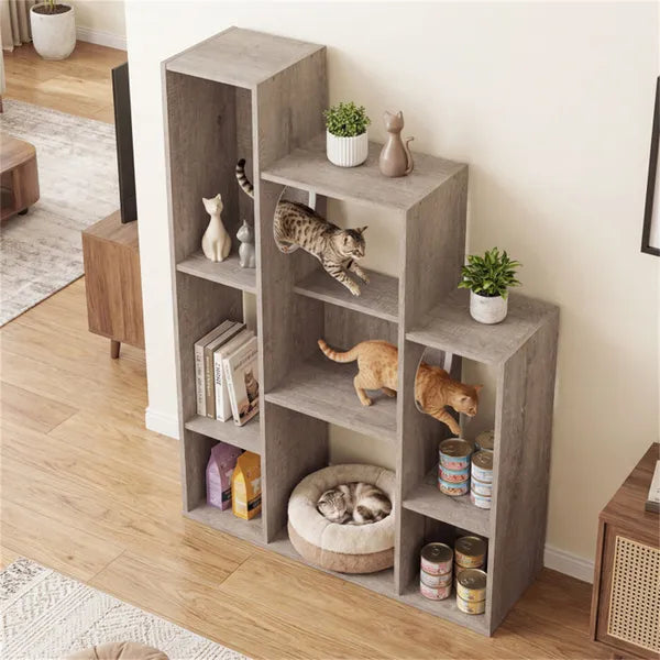 Cabinet de bibliothèque de chat (Chêne gris)