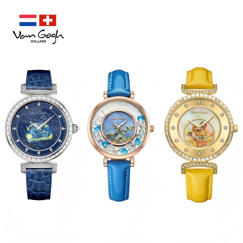 VAN GOGH Geneva Series Petites secondes Bracelet en cuir à la main Montres pour femmes