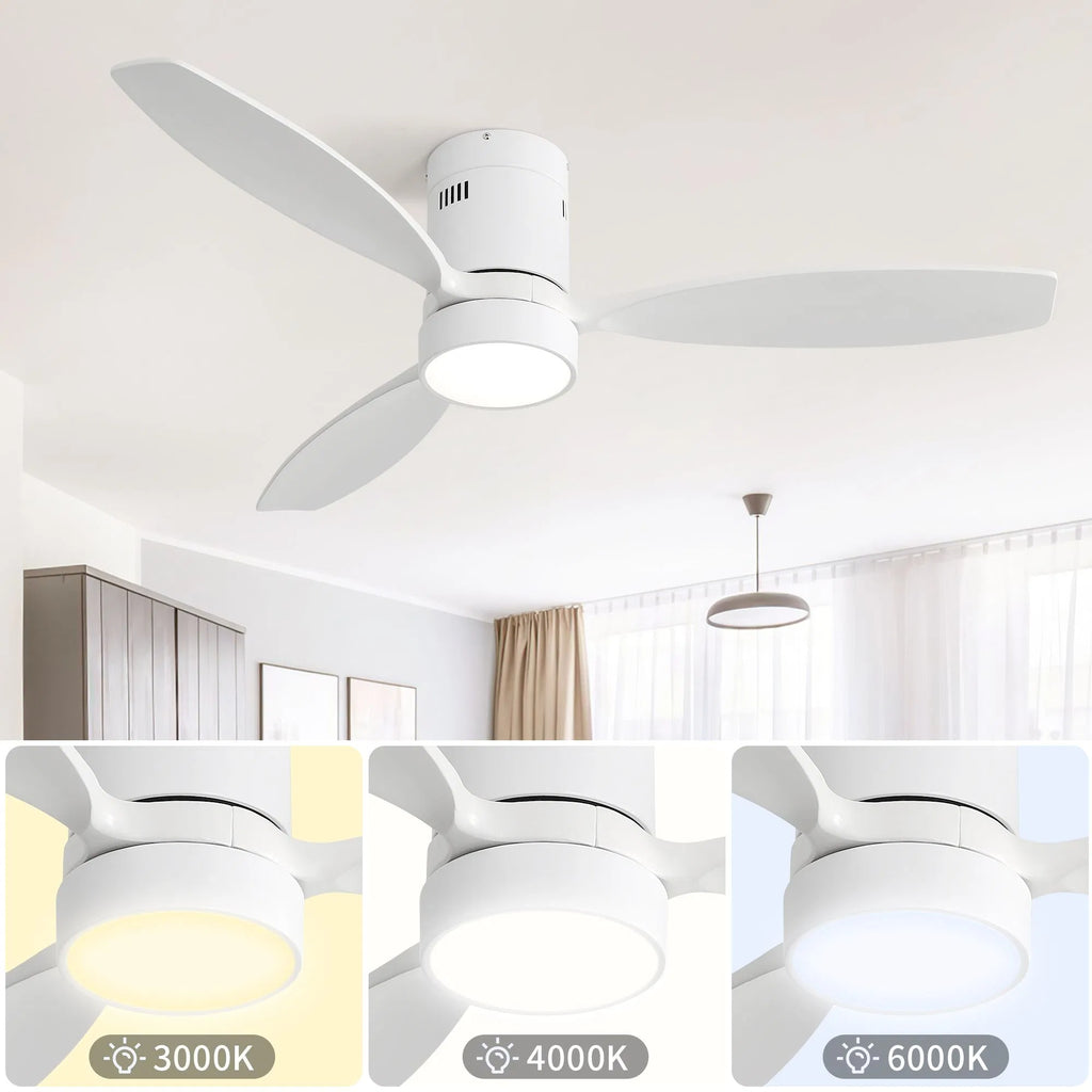 Ventilateur de plafond intérieur extérieur de 52 pouces Lame de ventilateur en bois massif Moteur réversible sans bruit