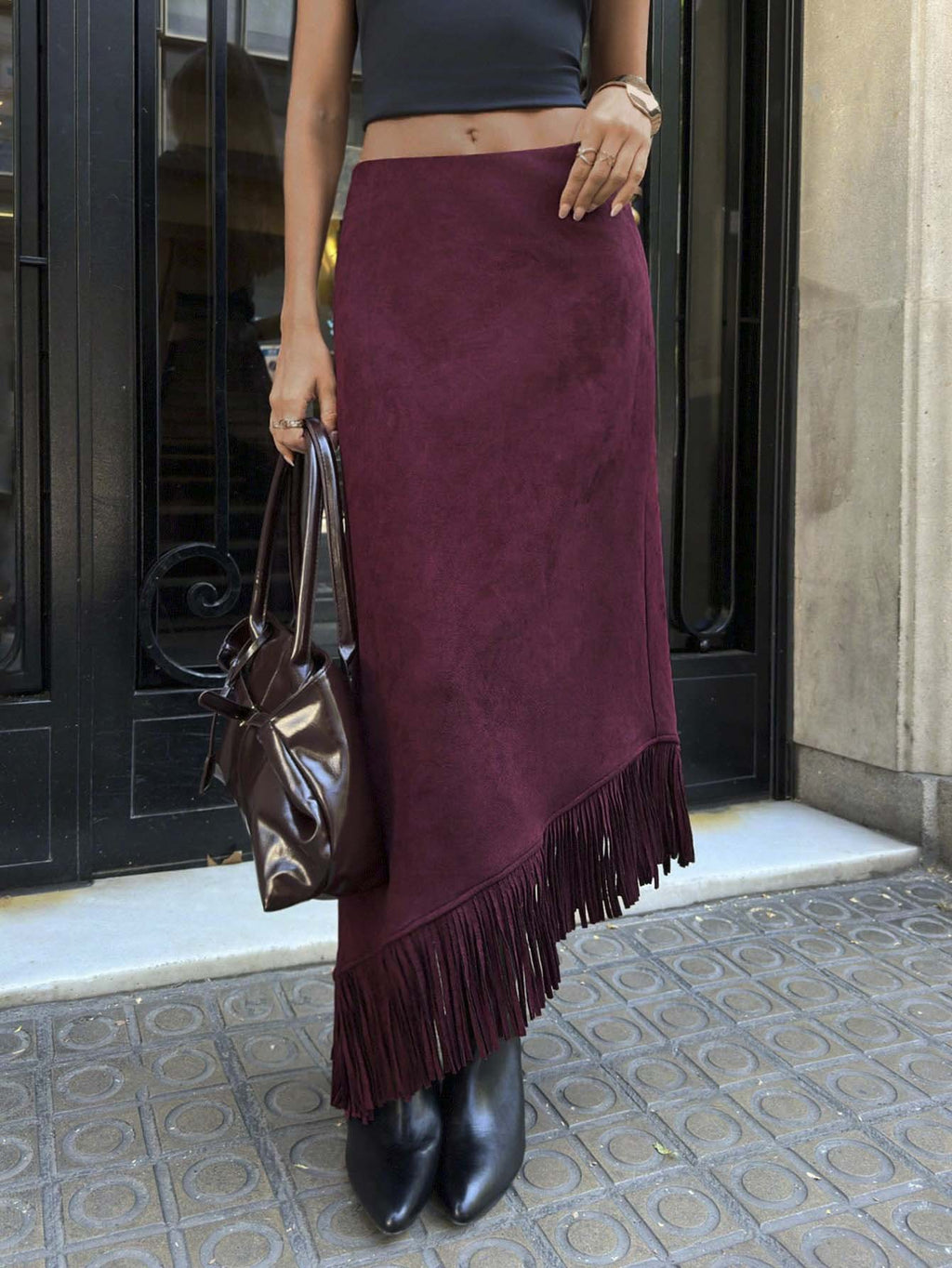 Jupe longue asymétrique frange pour femmes
