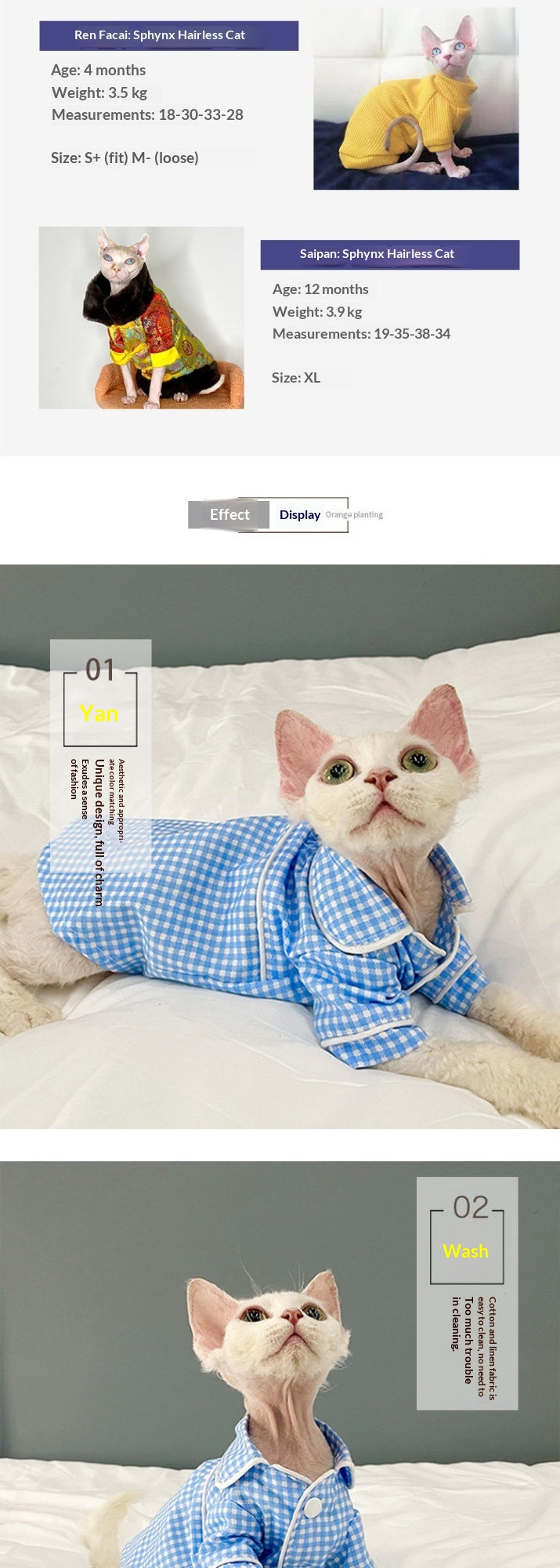 Pyjama pour Sphynx et Devon Rex Cats.