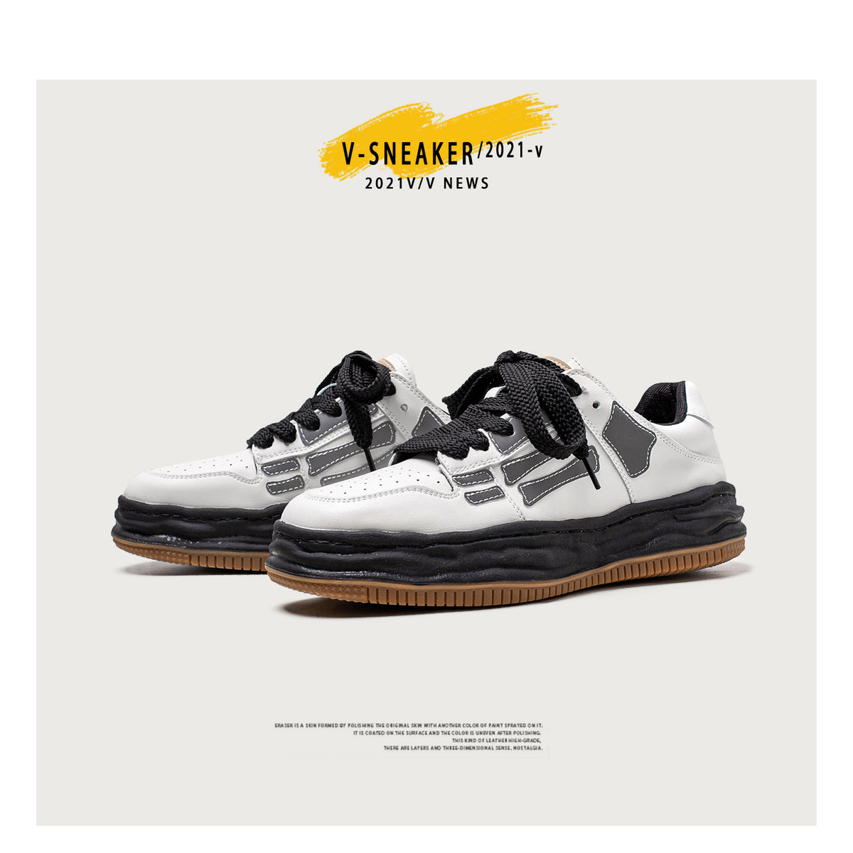 Reflective Bone Retro Platform Sneakers Hommes