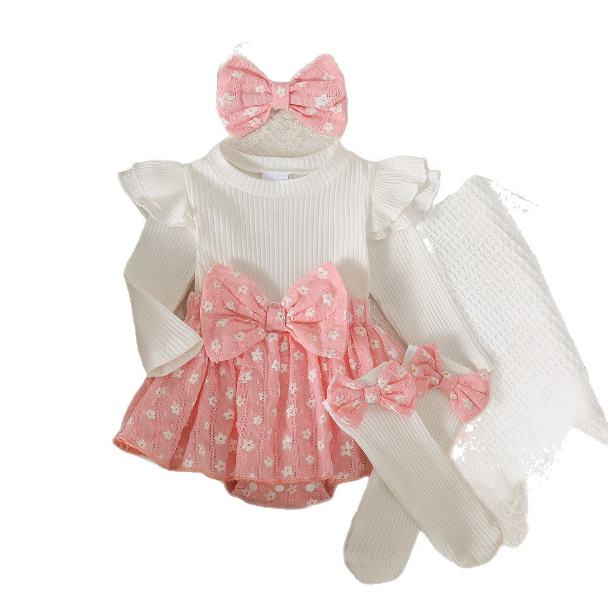 Floral Bowknot Ensemble de robes à une pièce pour filles