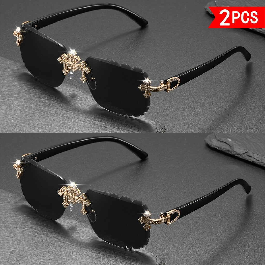 2 paires de lunettes de soleil cristal sans cadre