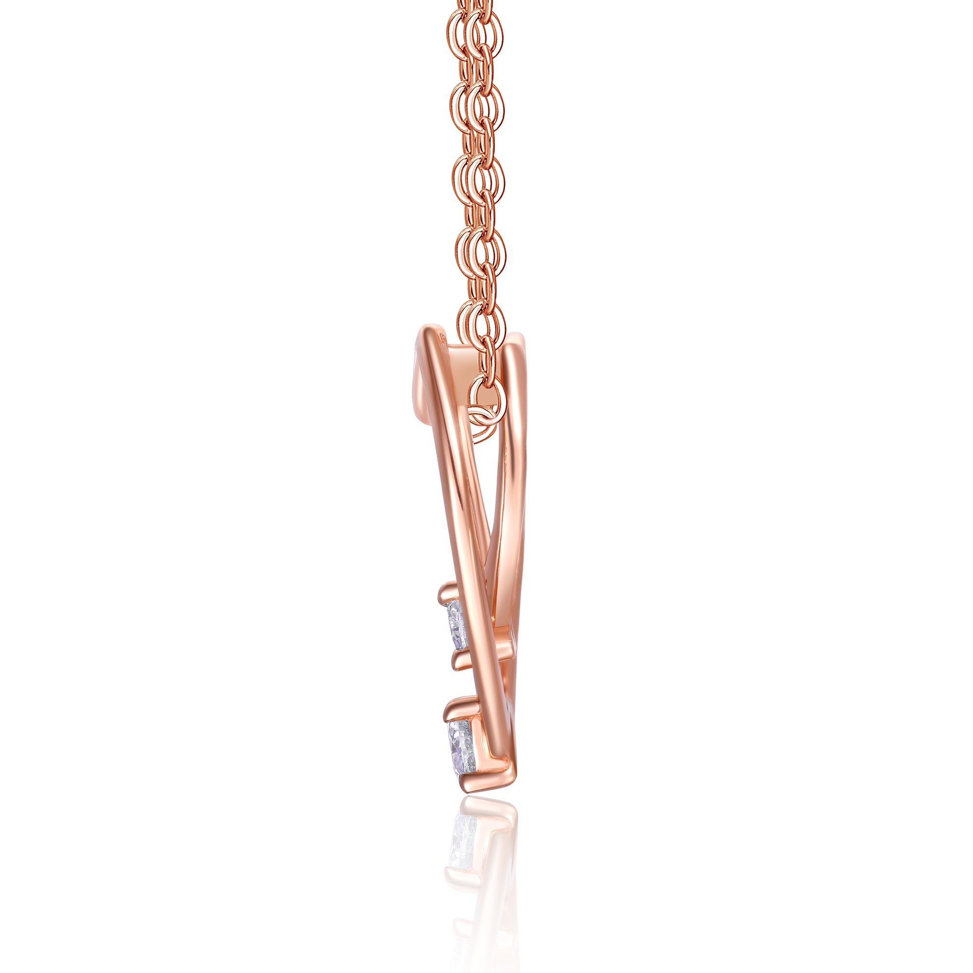 S925 Collier double coeur en or rose argent sterling