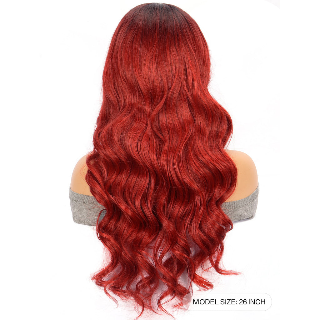 Couverture de tête de fibre de fibre chimique rouge longue vague de cheveux bouclés