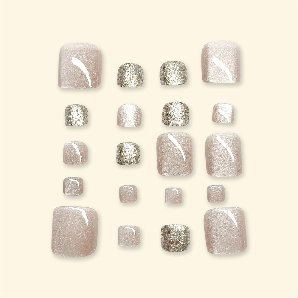 24 pièces d'ongle court en forme carrée d'ongle de chat Type de pression 3D Embedded Crystal Nail