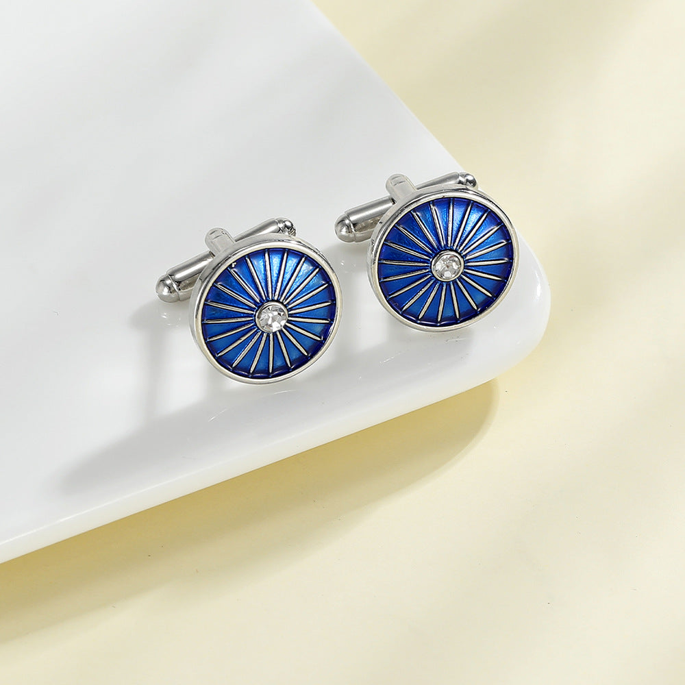 Round Line Blue Dripping Cufflinks Accessoires Chemises Français Homme