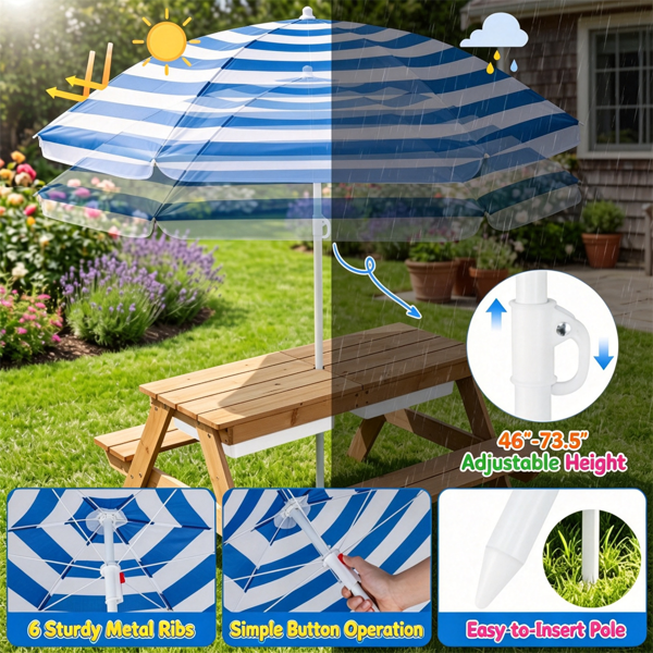 3-en-1 Table de pique-nique pour enfants avec parapluie réglable