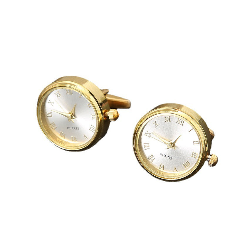 Légère horloge de luxe homme Cufflinks Mode Français Rotatable Cuff doré