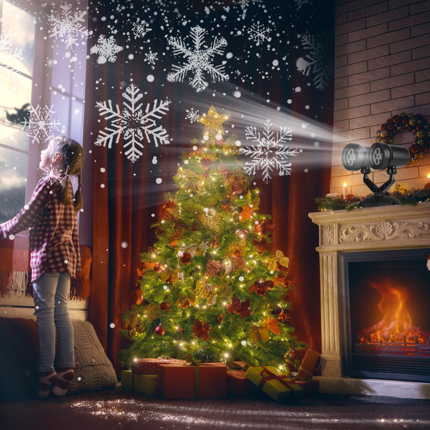 1Pc Christmas Snowflake Projector Light Double Head LED Stake Light IP44 Waterproof Xmas Dec
