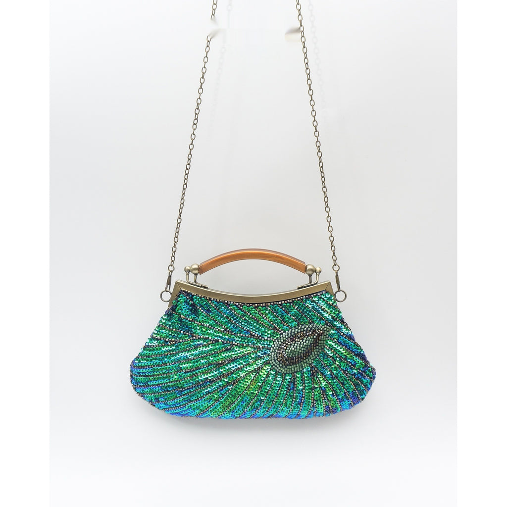 Peacock-feather Perle artisanal vintage sac de soirée