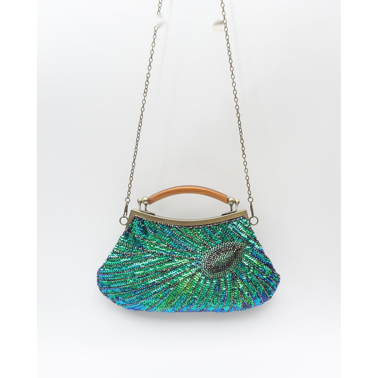 Peacock-feather Perle artisanal vintage sac de soirée