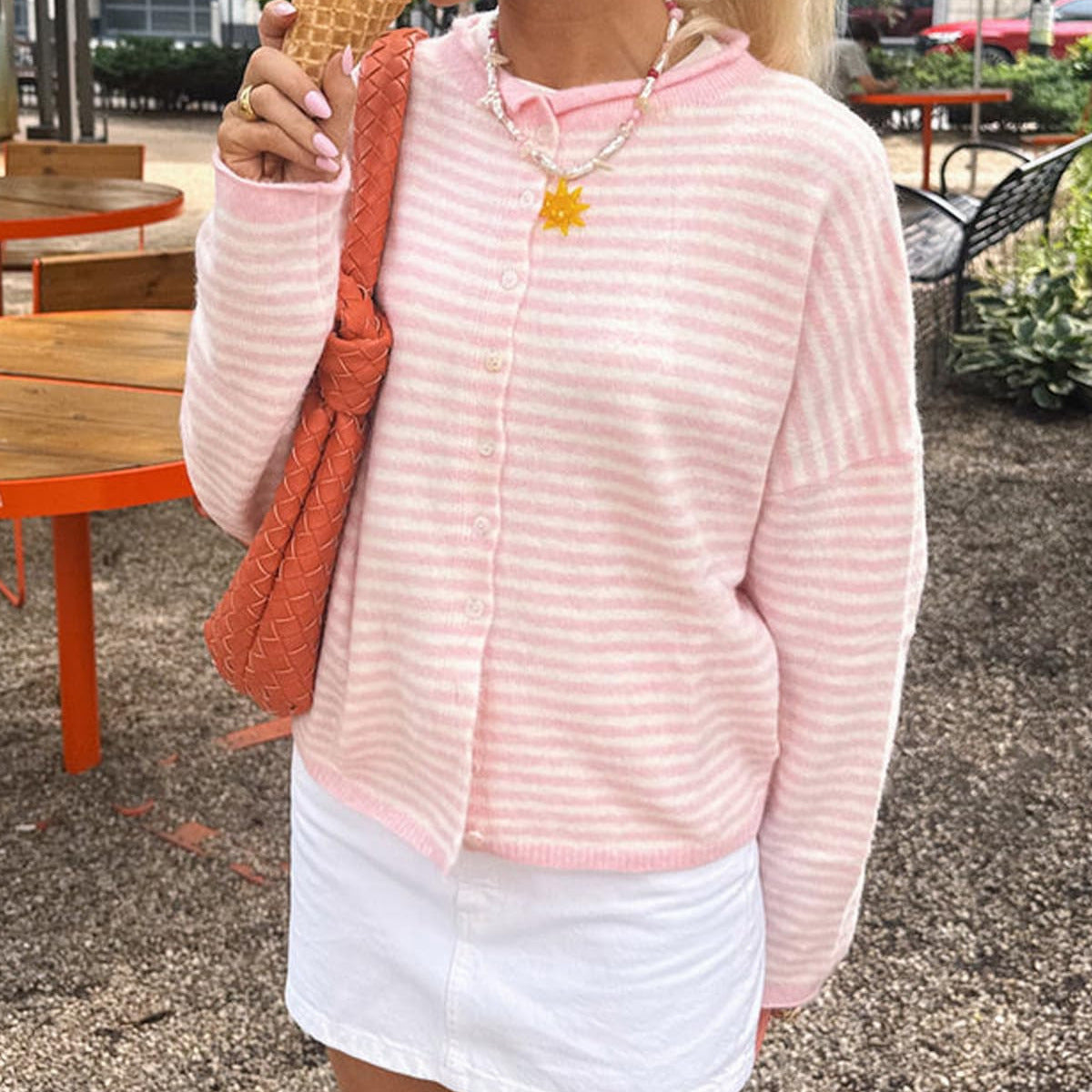 Haut de Cardigan à épaulettes à tête unique, à rayures contrastantes