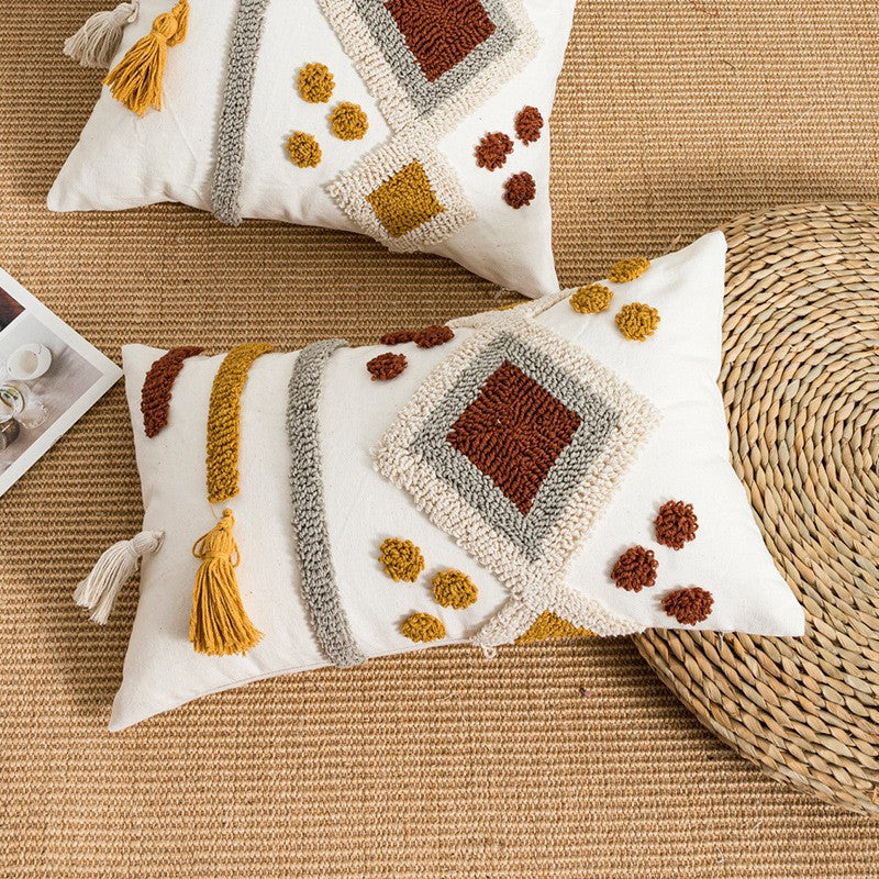 Velours circulaire de style bohème Brodé Ethnic Tassel Couverture d'oreiller