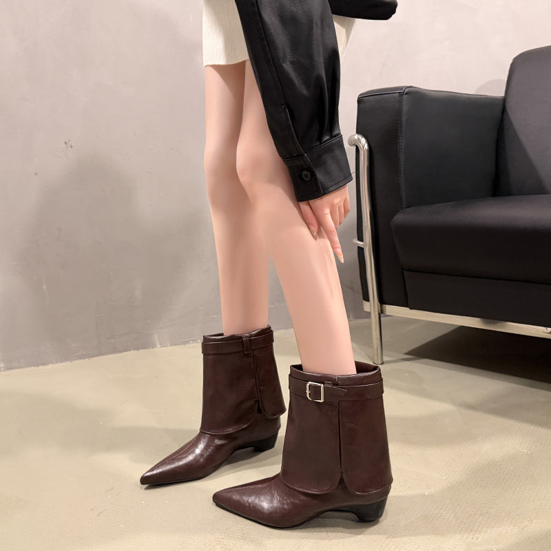 Femmes Élégant orteil pointu en métal sangle cheville Bottes