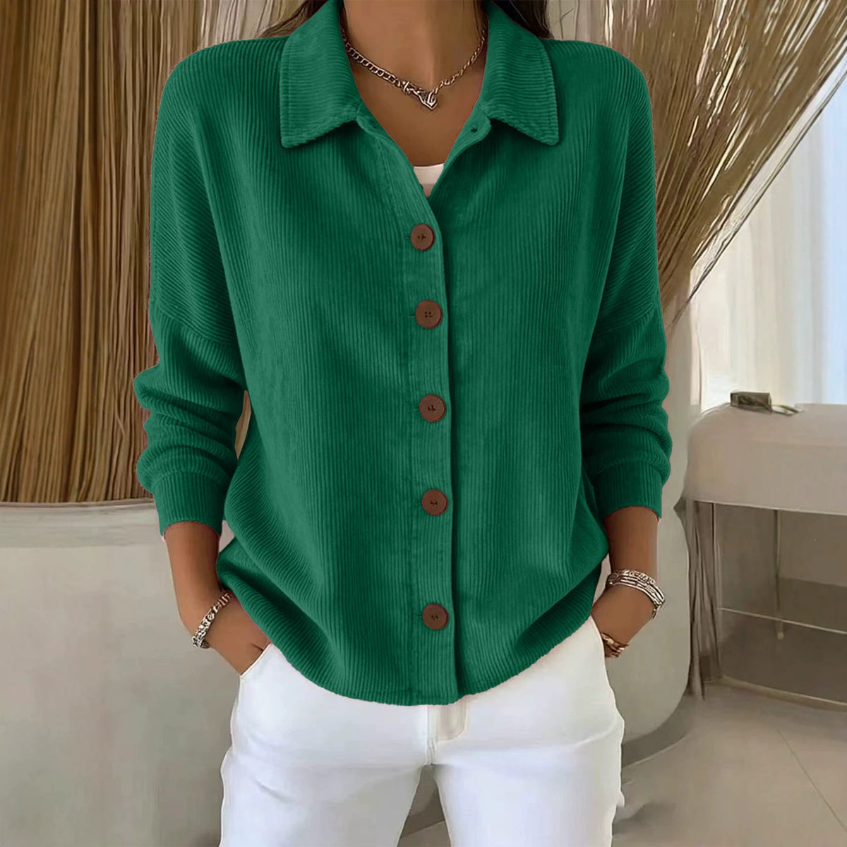 Européen et américain Solid Color Cardigan à manches longues Casual Fashion Button-Up Top Femmes'
