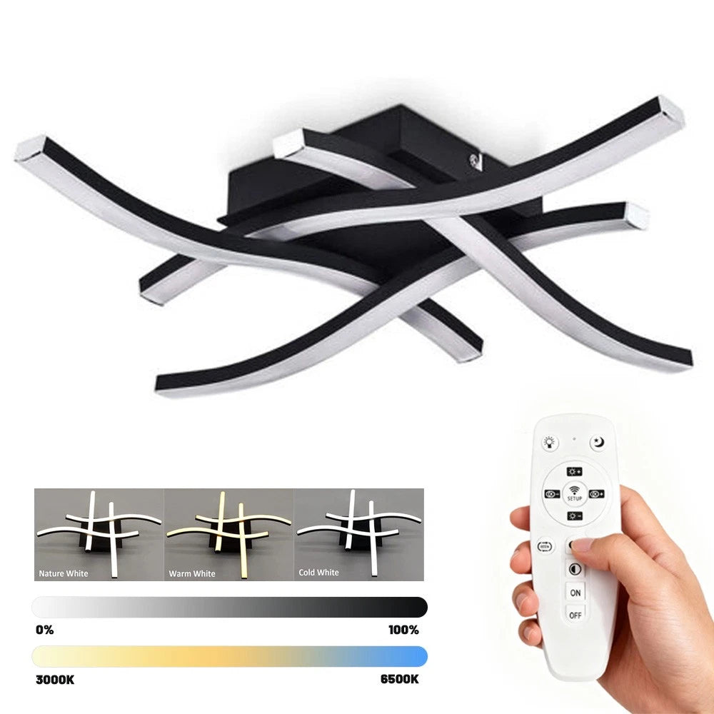 Lampe de plafond à LED à réglage noir avec télécommande