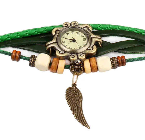 Belle Bohème style rétro en cuir fait main Angel Wing femmes montres