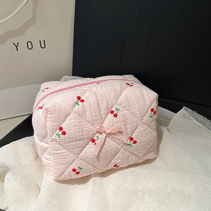 Sac cosmétique en coton brodé en coton rayé