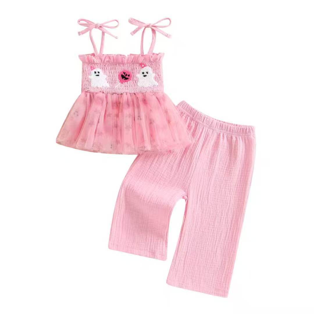 Filles d'un an Romper couleur pêche et robe de strap pour son premier anniversaire